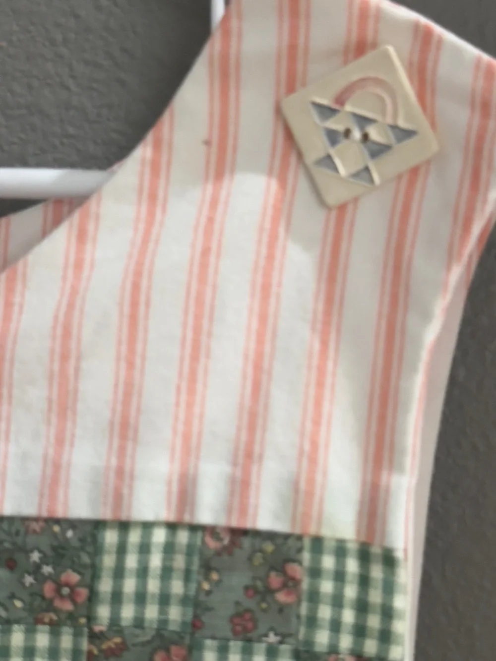Girls  handmade quilted Pink Striped Dress with Decorative Border and bunnies. - Picture 5 of 7